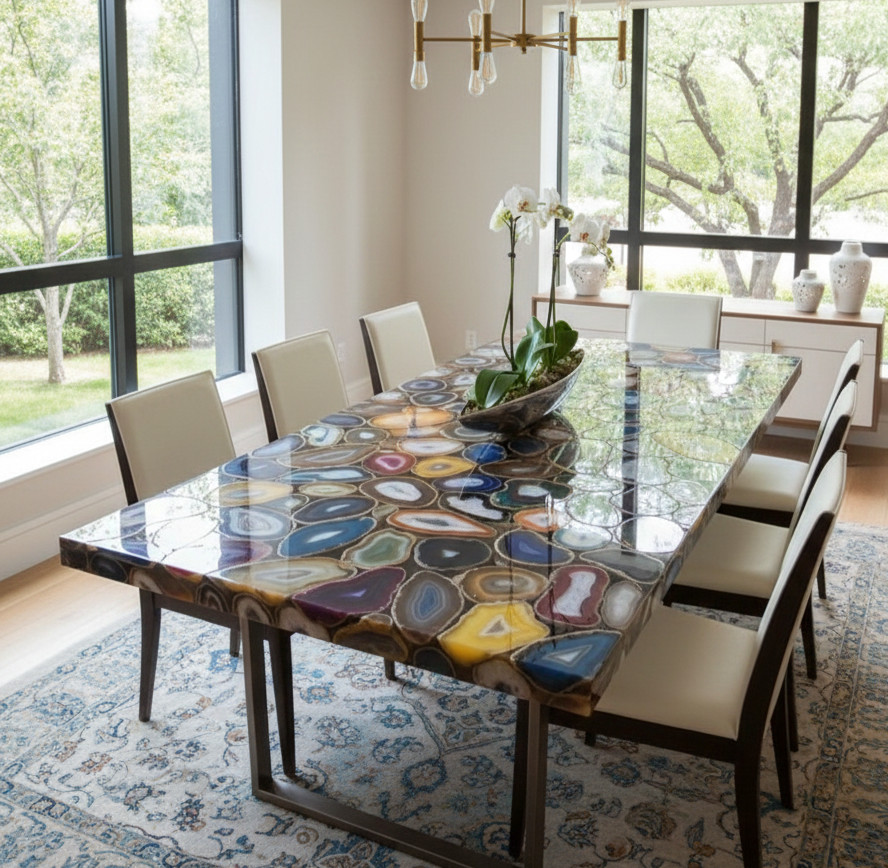48″x30″ Large Multi-Color Agate Dining Table Natural Gemstone Slab Hallway Decor