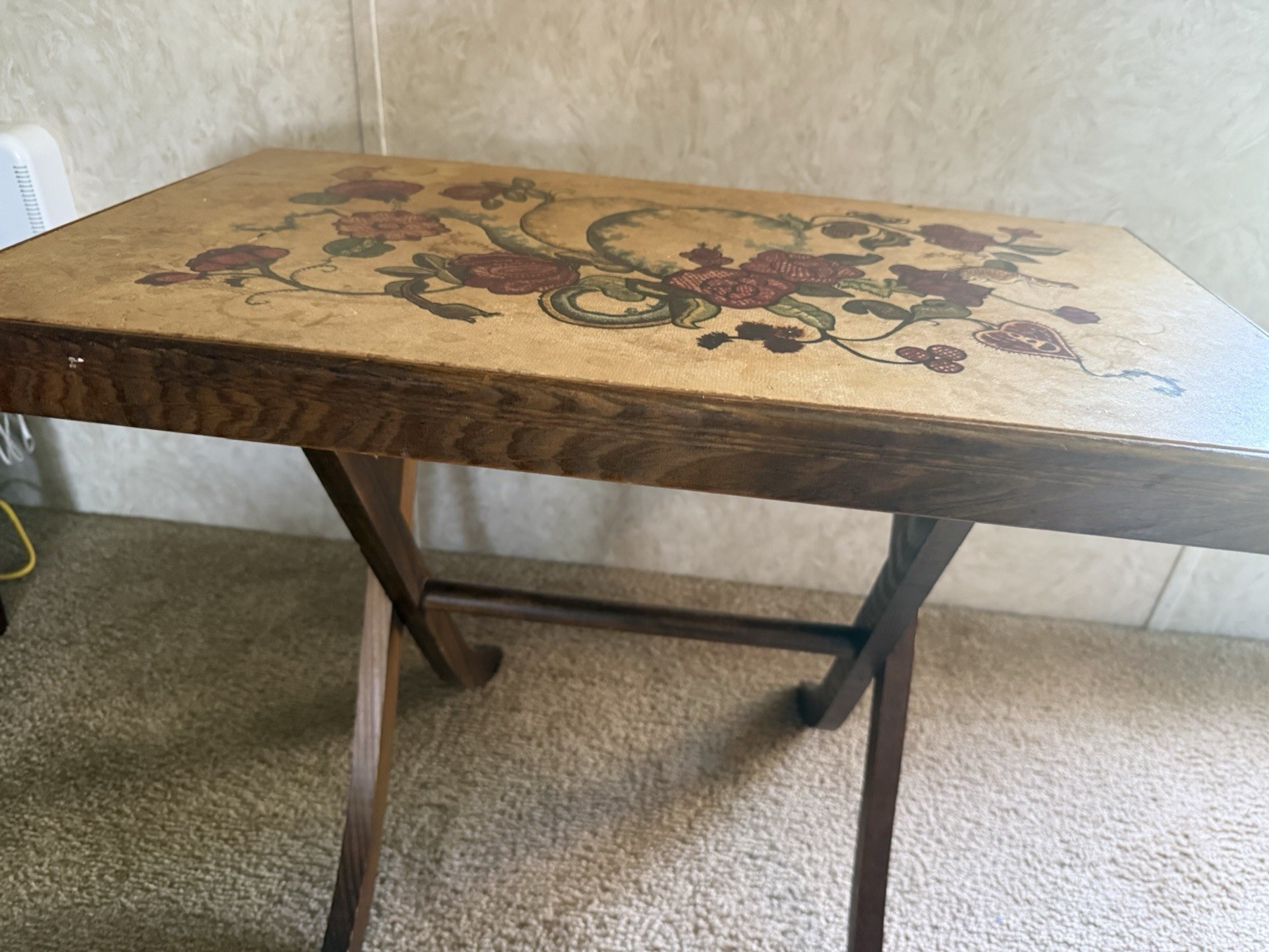 Vintage Folding TV Tray Table Floral Fruit Wood Snack Side Table 26×17