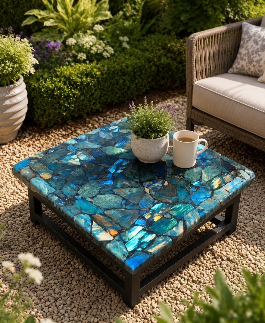 Labradorite Geode Coffee Table – Custom Handmade Gemstone Furniture Gift for Her
