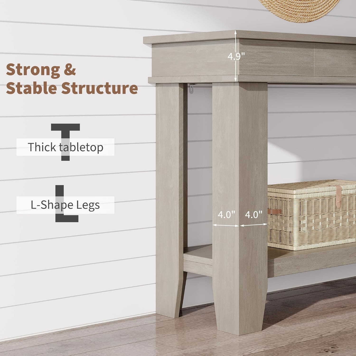 54″ Wooden Console Table, Entryway Table with Drawers & Open Storage Shelf