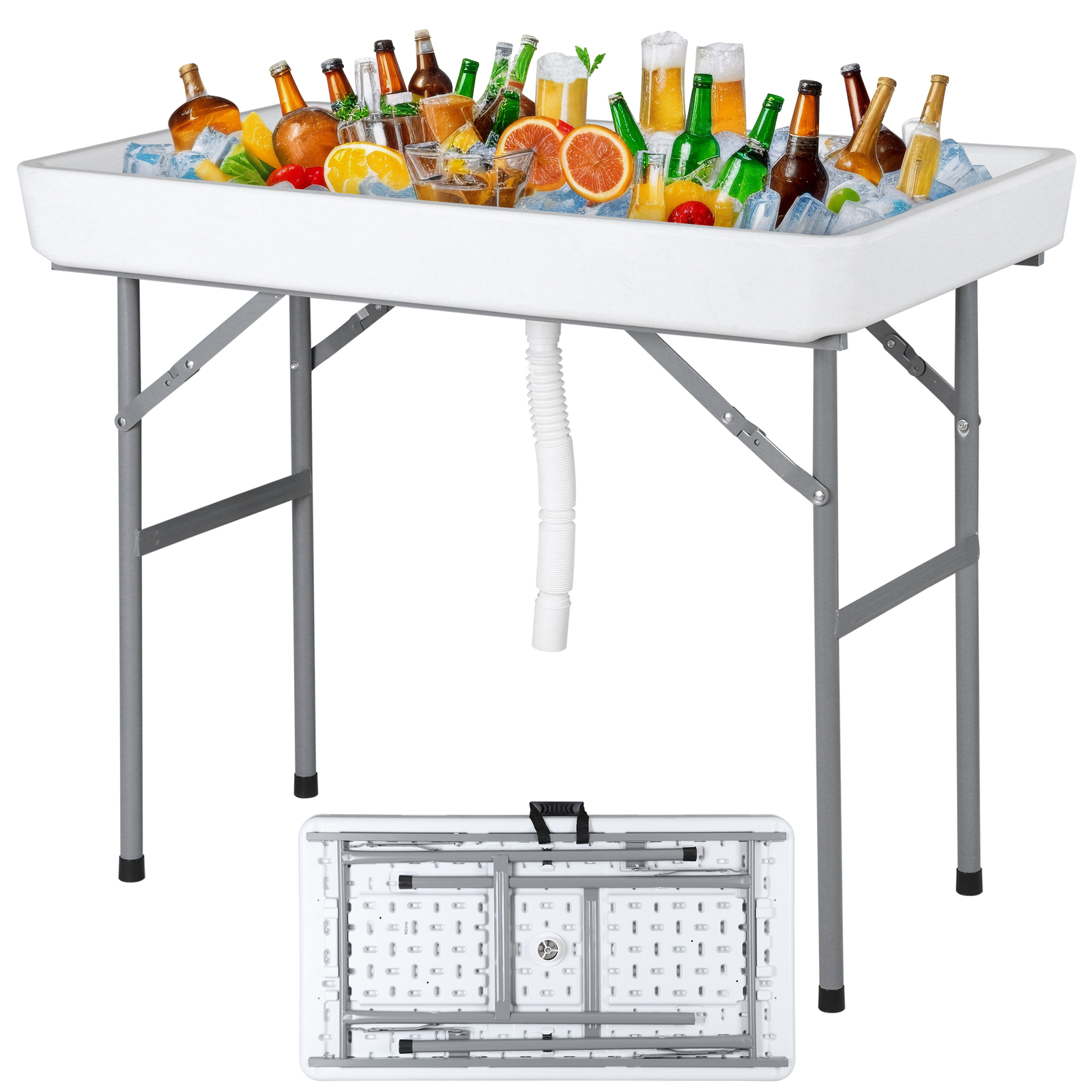 Ice Cooler Table Foldable Outdoor Party Camping Table with Detachable Skirt