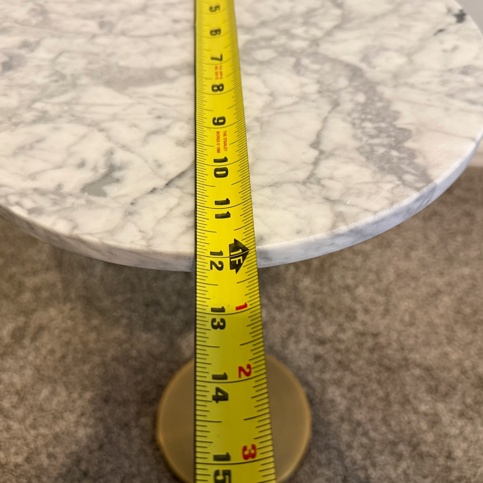 Adjustable Height Pedestal Side Table w/ Gold Base, Round Marble Top & Coasters