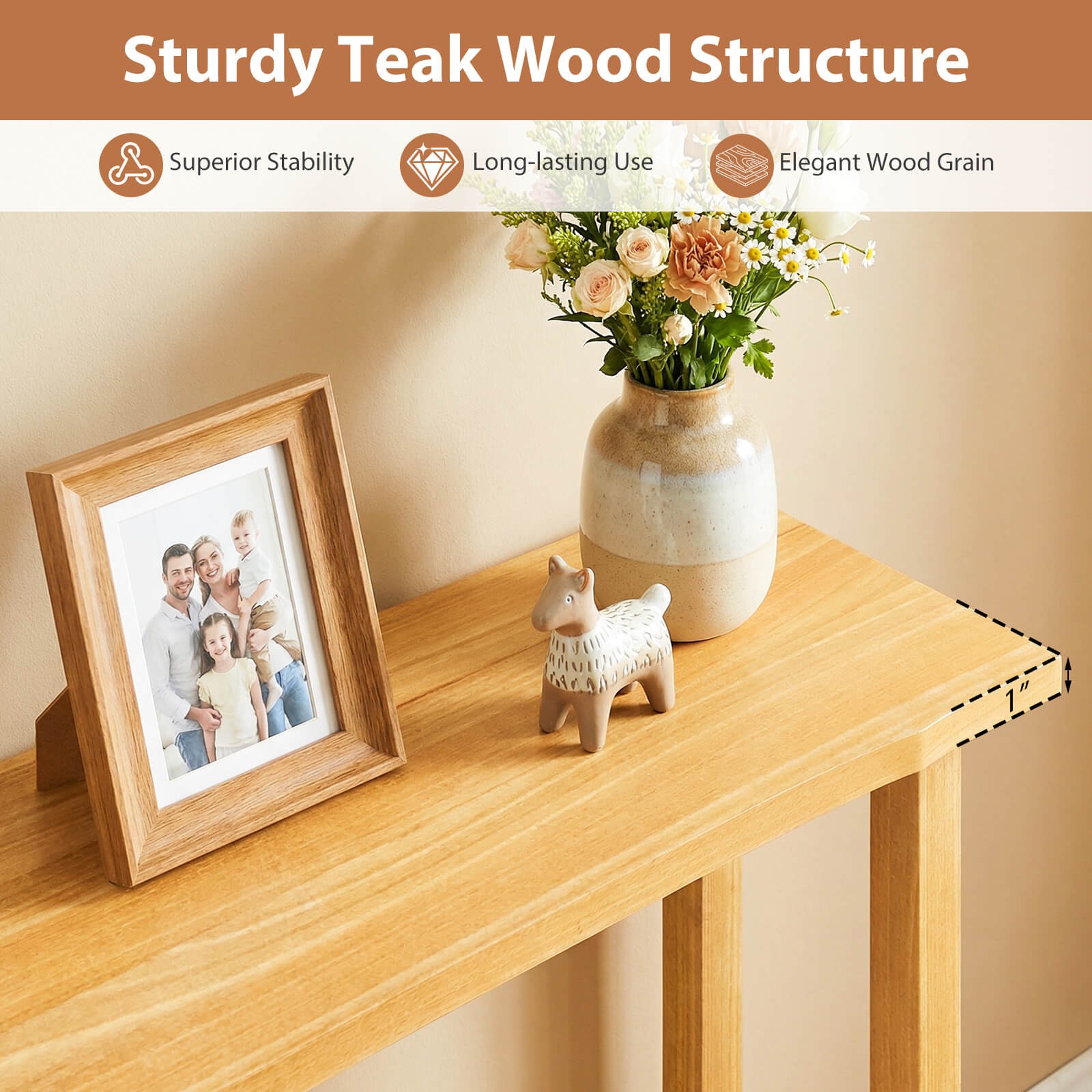 47″Solid Wood Console Table,2-Tier Narrow Farmhouse Sofa Table w/Teak Wood Frame