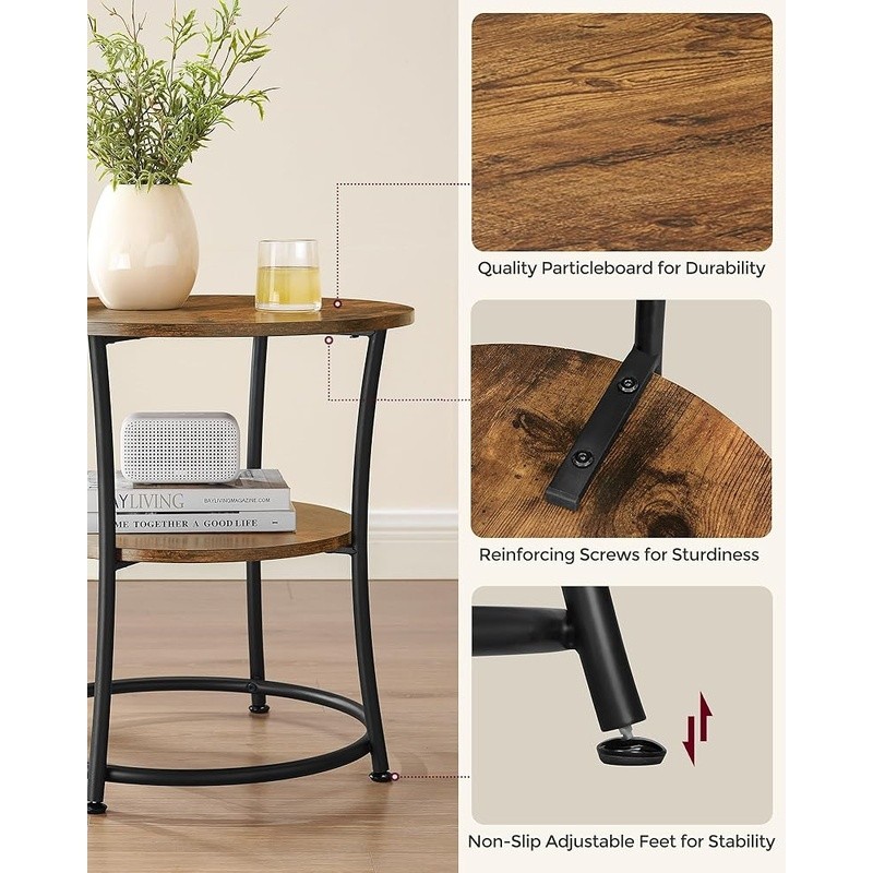 Stylish Round Side Table W/ Metal Frame Adjustable Feet Living Room/Bedroom New