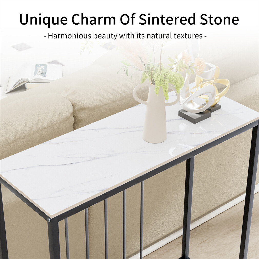 Stylish Console Table Glossy Sintered Stone Hallway Narrow Entryway Tables 80CM