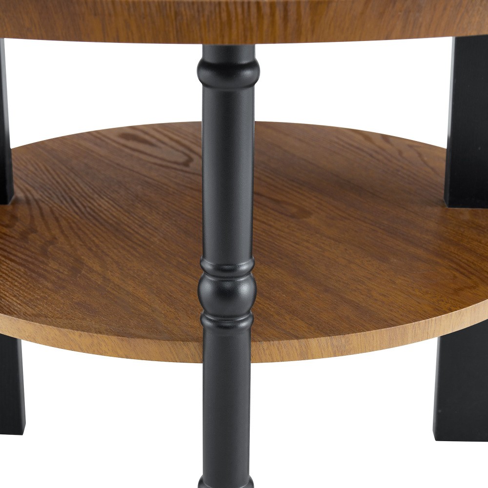 Round Coffee Table Side Table 2 Piece Set with Storage Shelf PVC Surface MDF
