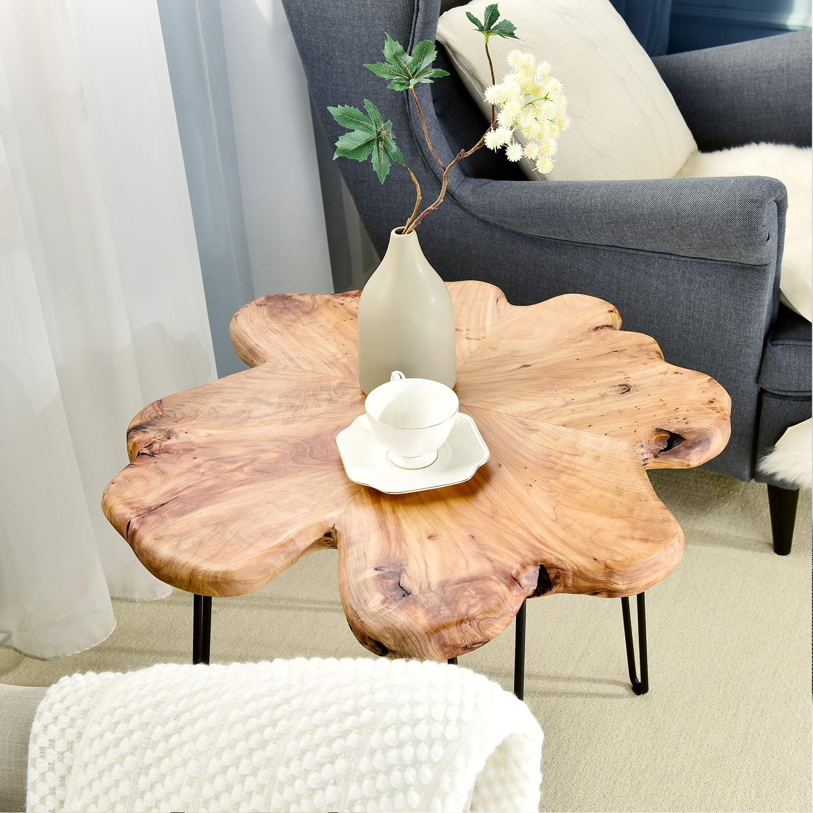 Live Edge Cedar Coffee Table 32″ W x 32″ D x 20.5″ H Rustic Round Table for L…