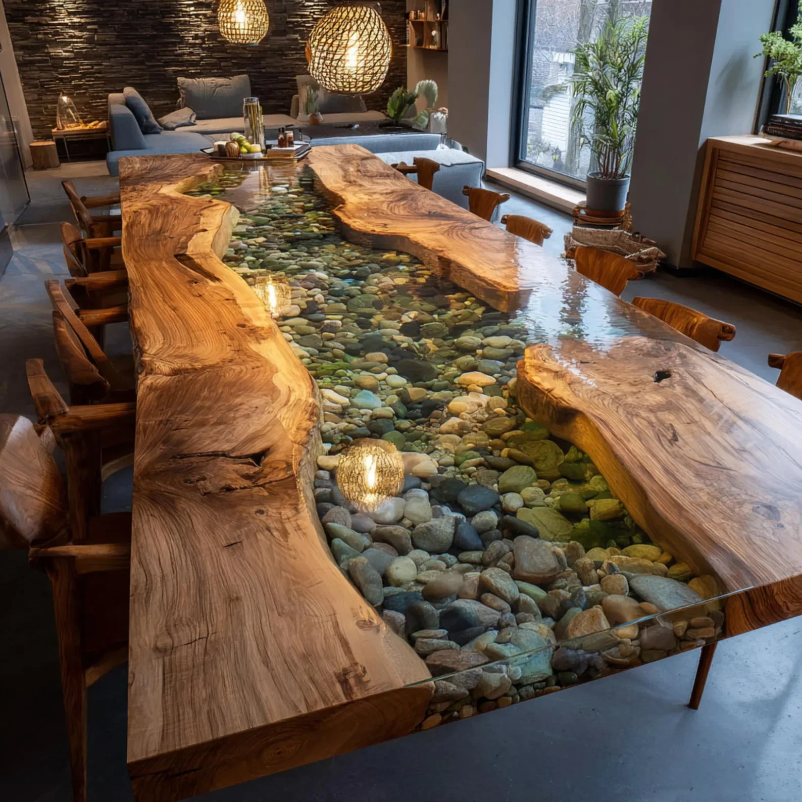 Handmade Live Edge Epoxy Dining Table, Custom Resin River Table