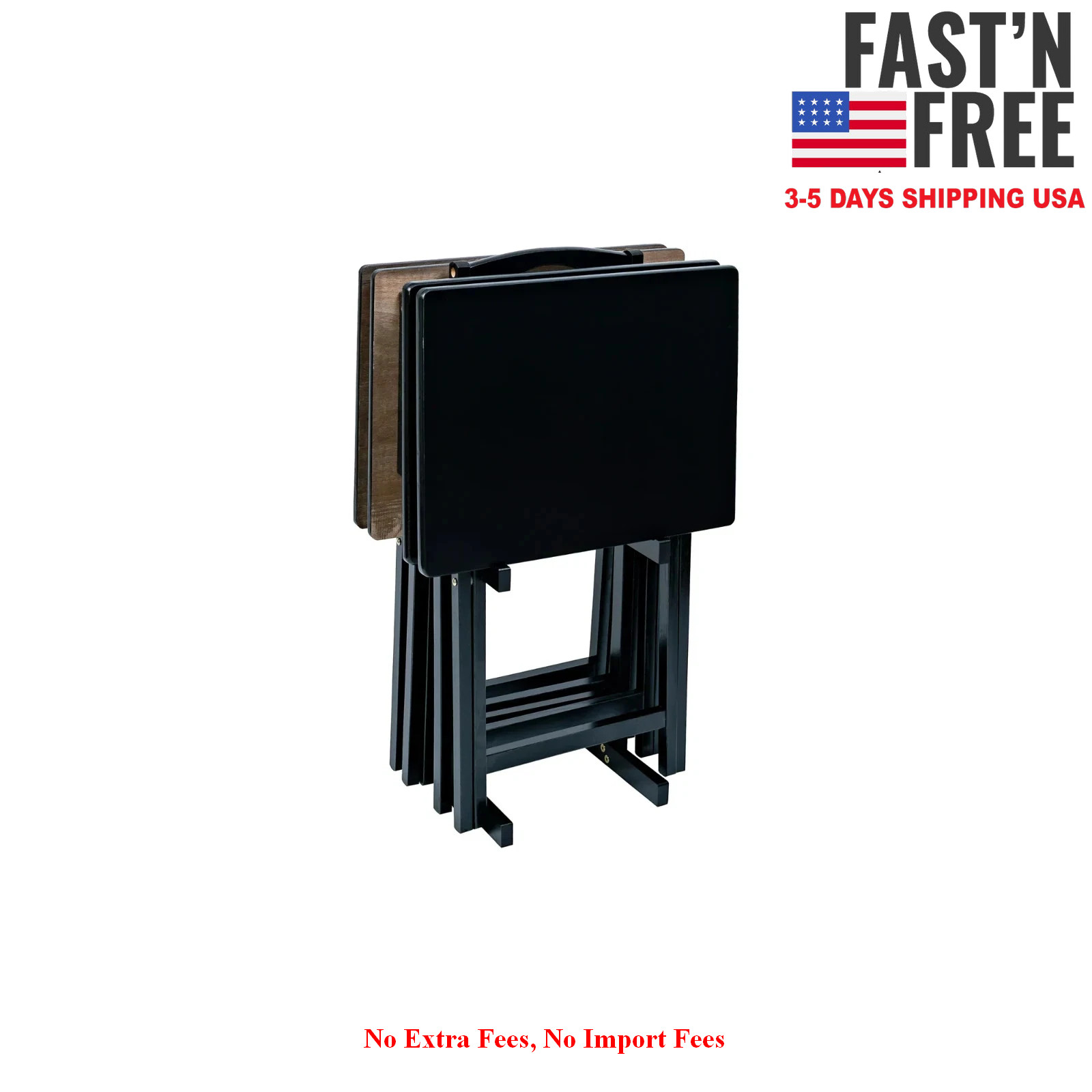 Mainstays 4-Piece Black Rubberwood Indoor Folding TV Tray Table Set with Storage