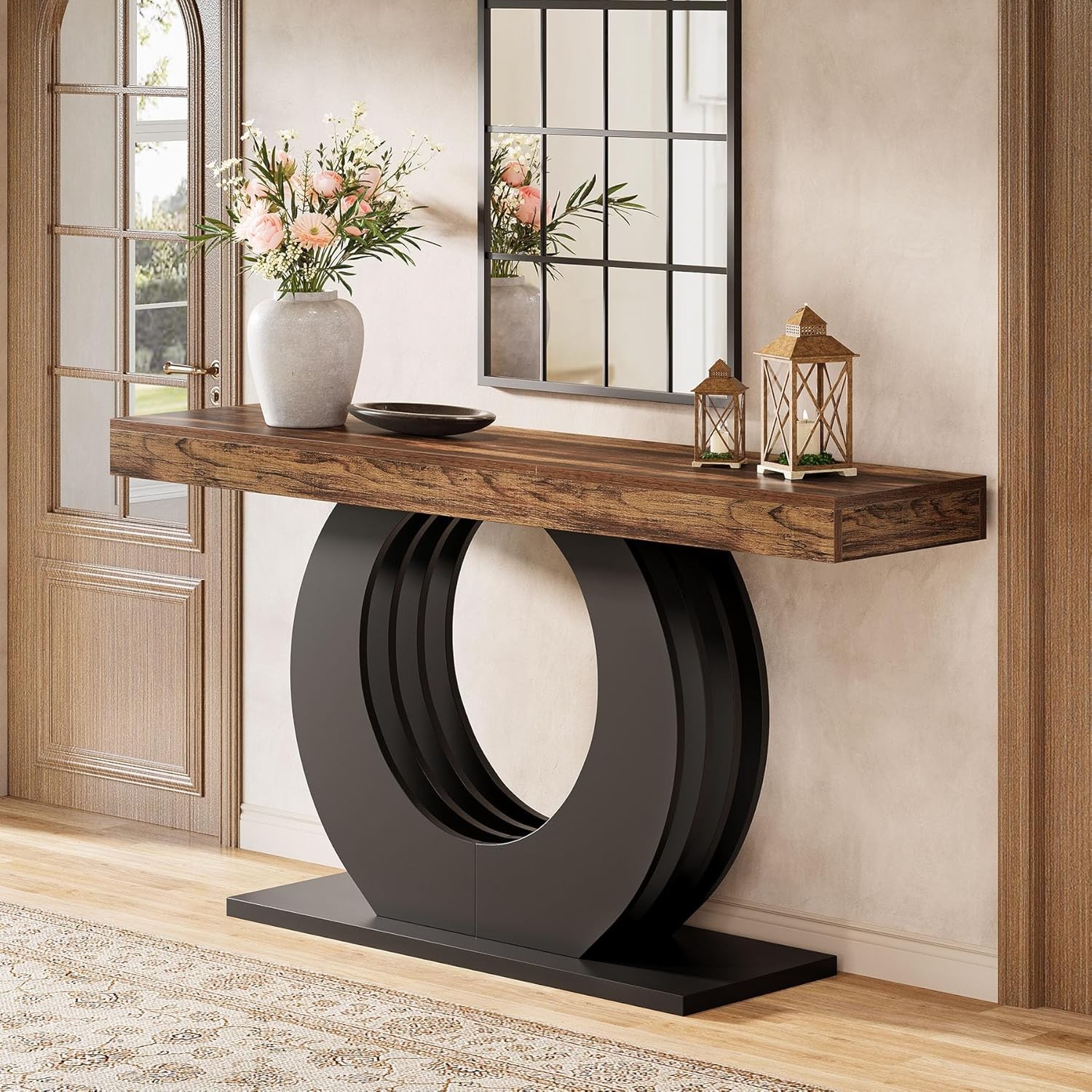 Wooden Console Sofa Table, 63-Inch Rustic Industrial Farmhouse Entryway Table