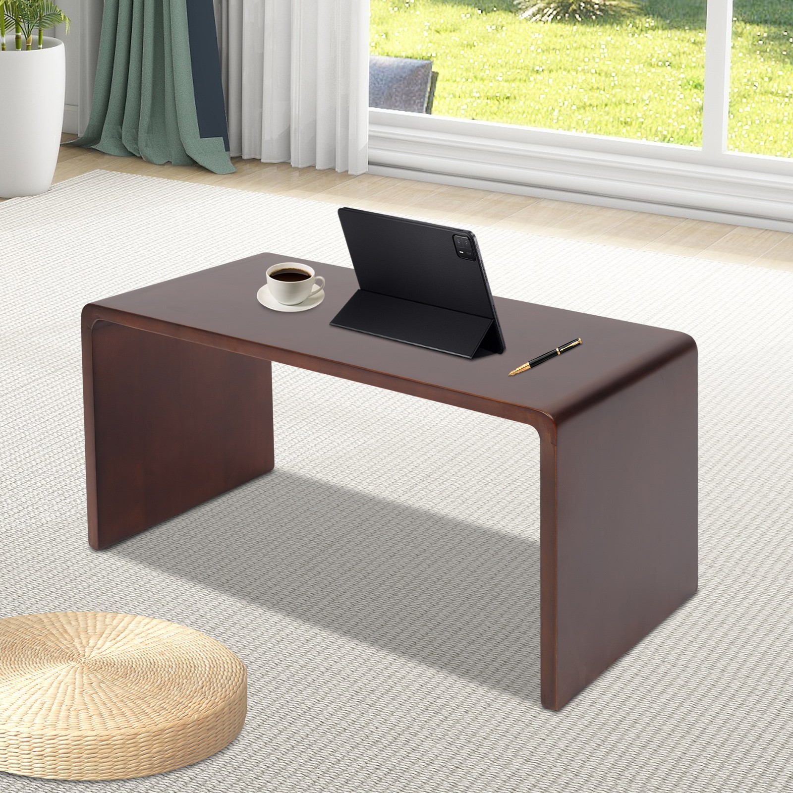 12*12*24in Free Standing Wood End Table C Shaped Sofa Side Table Walnut Brown