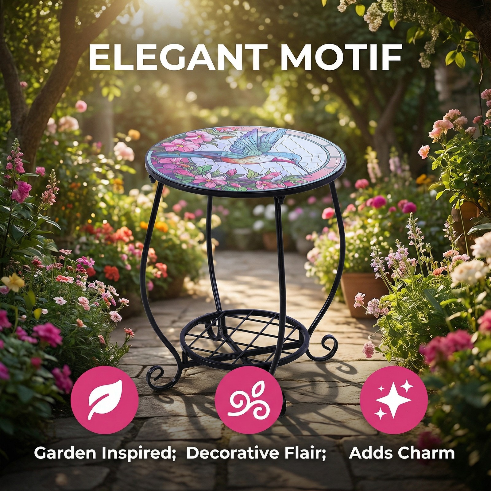 Outdoor Side Table Round Mosaic Patio Accent Indoor End Plant Coffee Tea Table