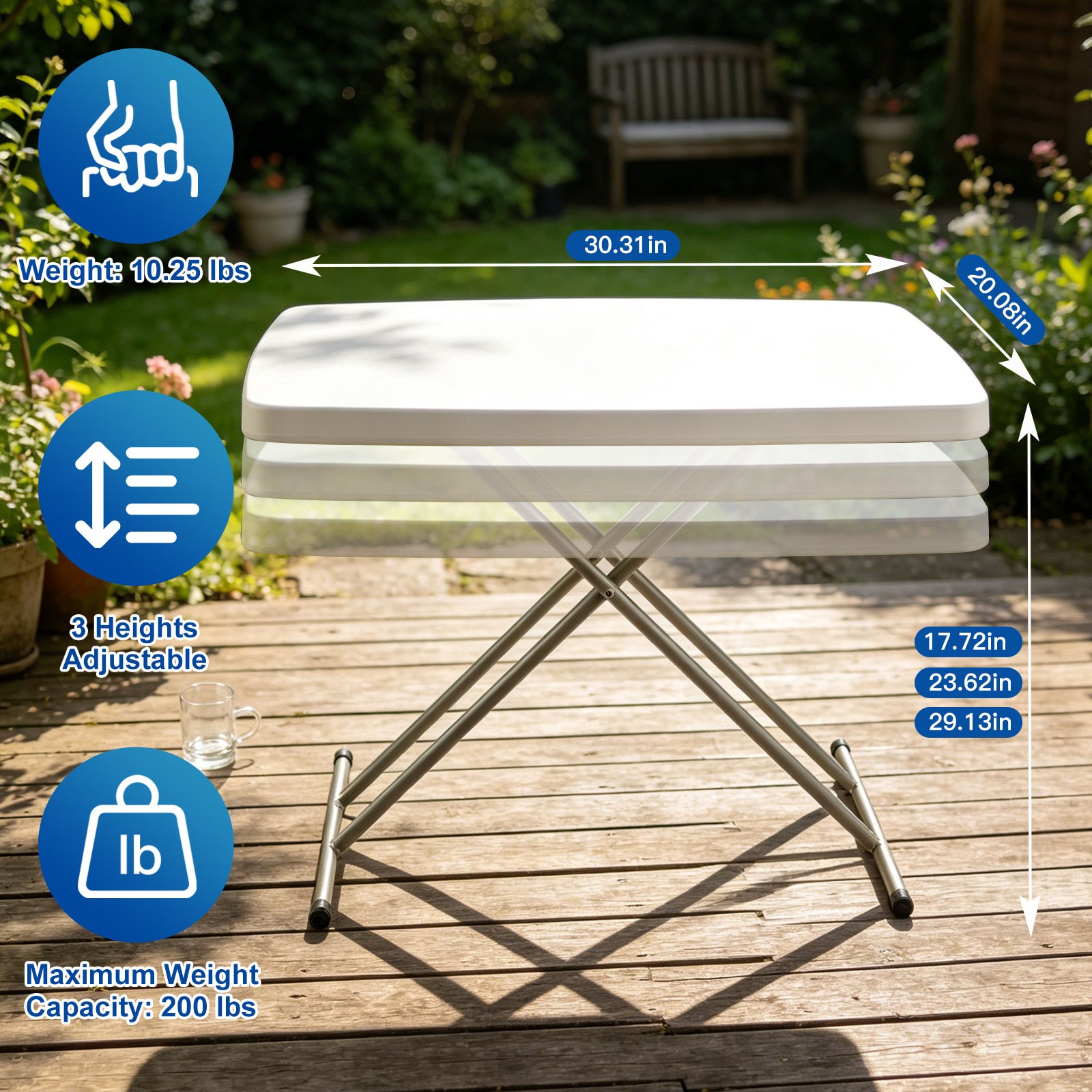 30 Inch Folding Table Utility Adjustable Table for Small Spaces Indoor Outdoor