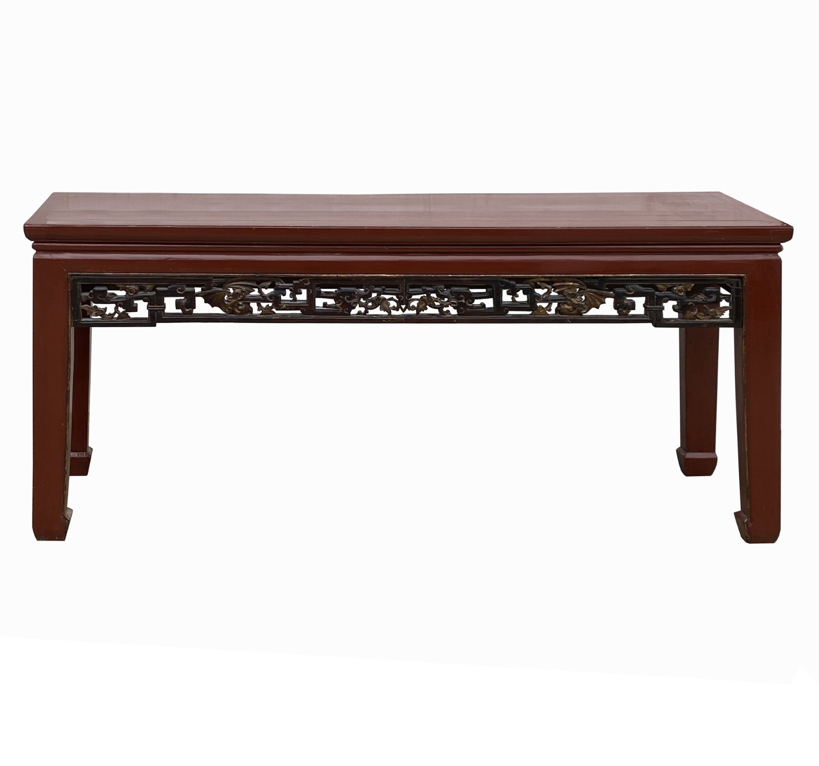 Chinese Vintage Brick Red Relief Ru Yi Carving Long Altar Console Table cs7757