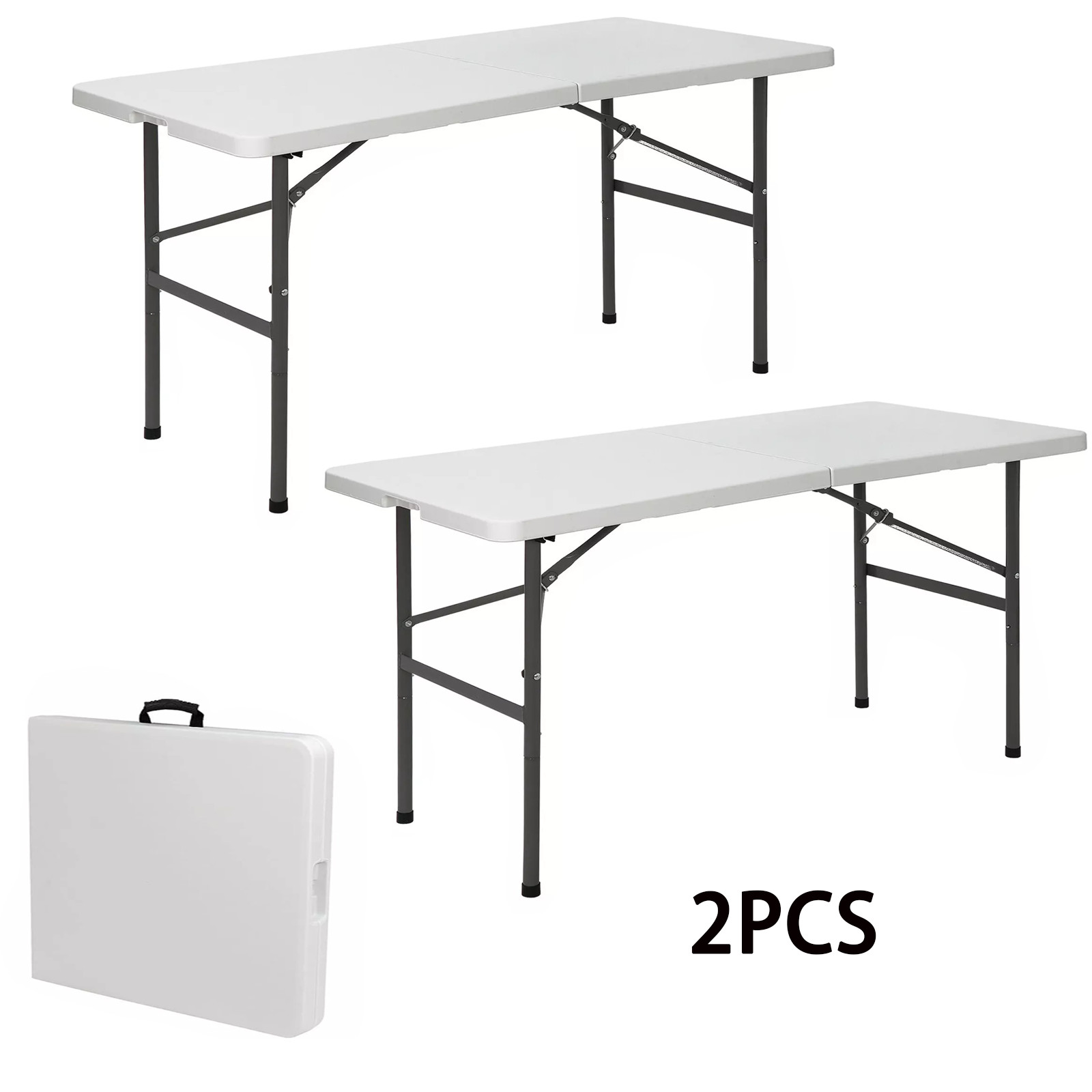 2PCS 4FT Foldlable Table Durable w/Carry Handle Picnic Party Camping Desk White