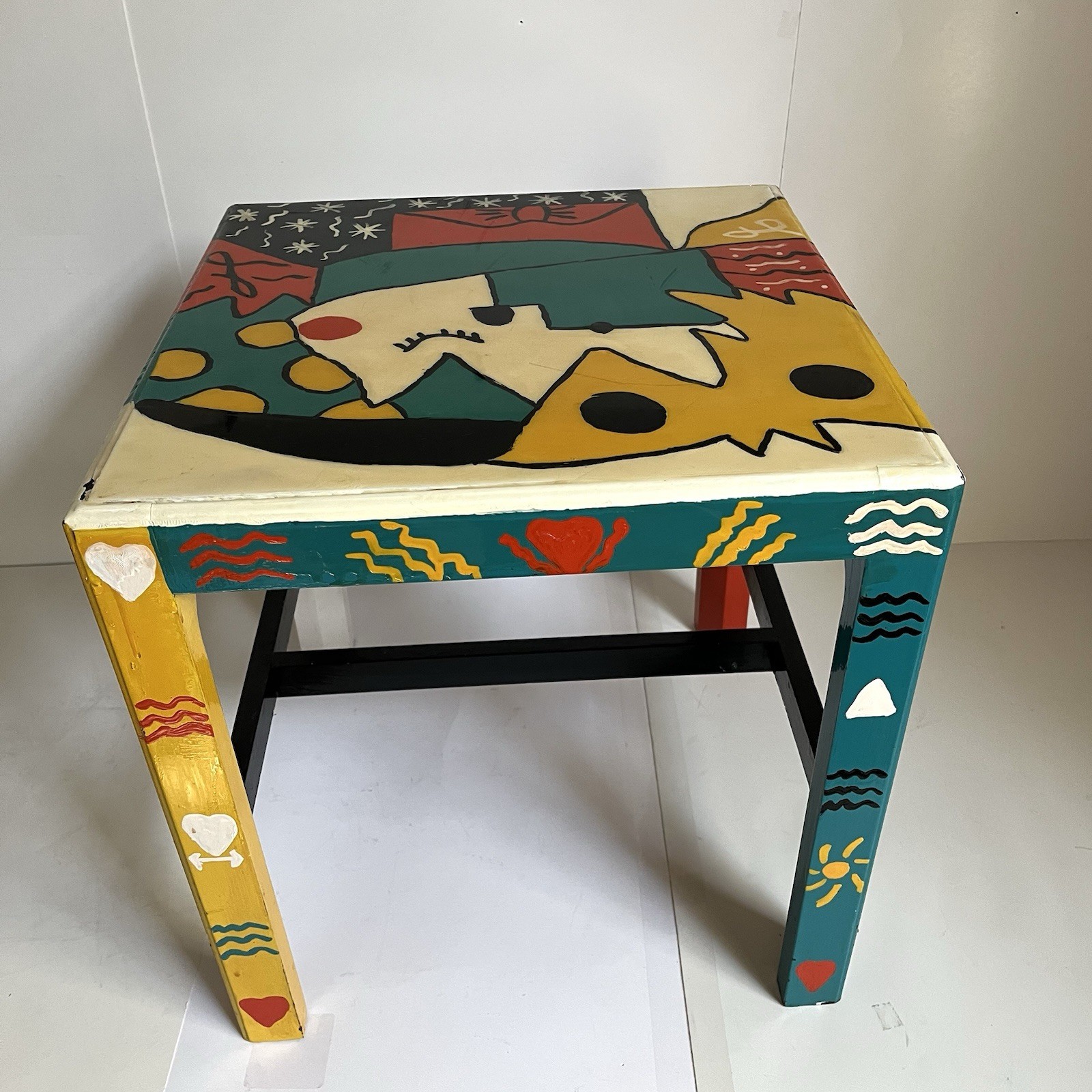 Hand-Painted Colorful Folk Art Design Side Table End Table Decor