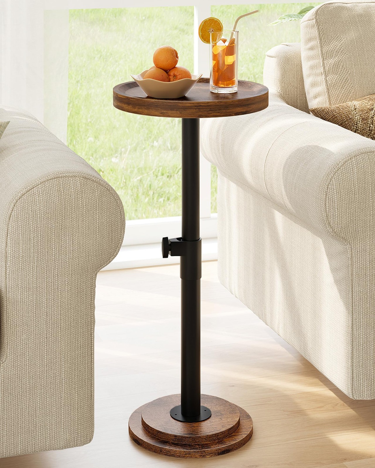 Height Adjustable Drink Table, Small Round Side Table, Pedestal Martini Table…