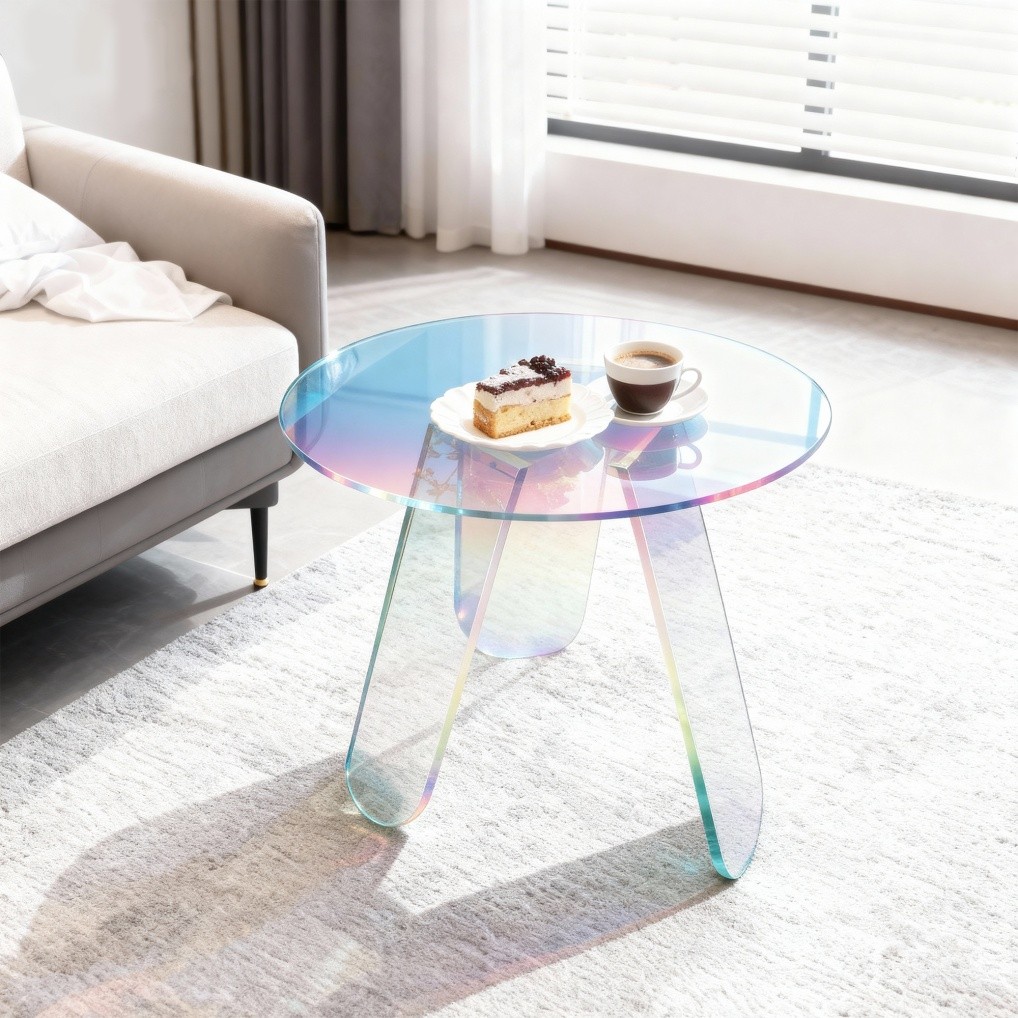 Premium Acrylic Side Table 18.11×17.52 inch Clear Modern Iridescent Coffee Table