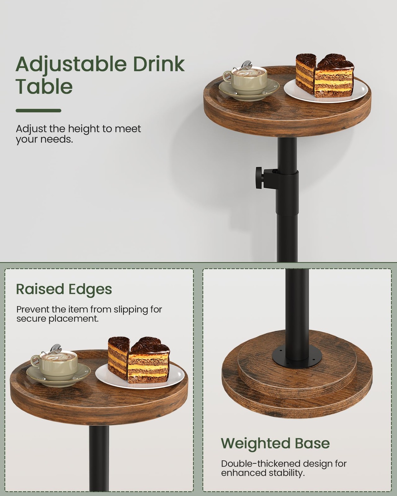 Height Adjustable Drink Table, Small Round Side Table, Pedestal Martini Table…