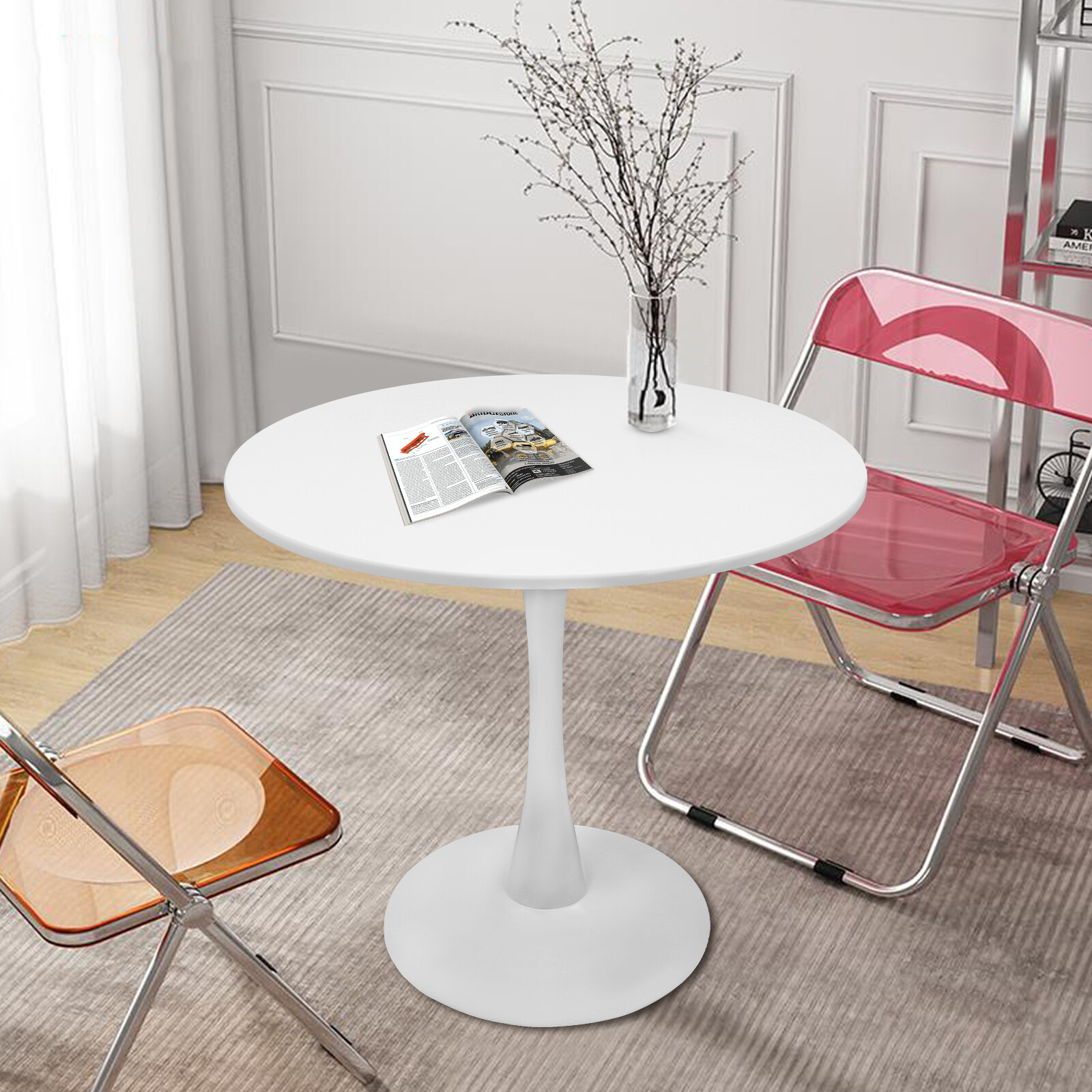 Round Tulip Pedestal Dining Table Mid-Century Modern Coffee Leisure Table White