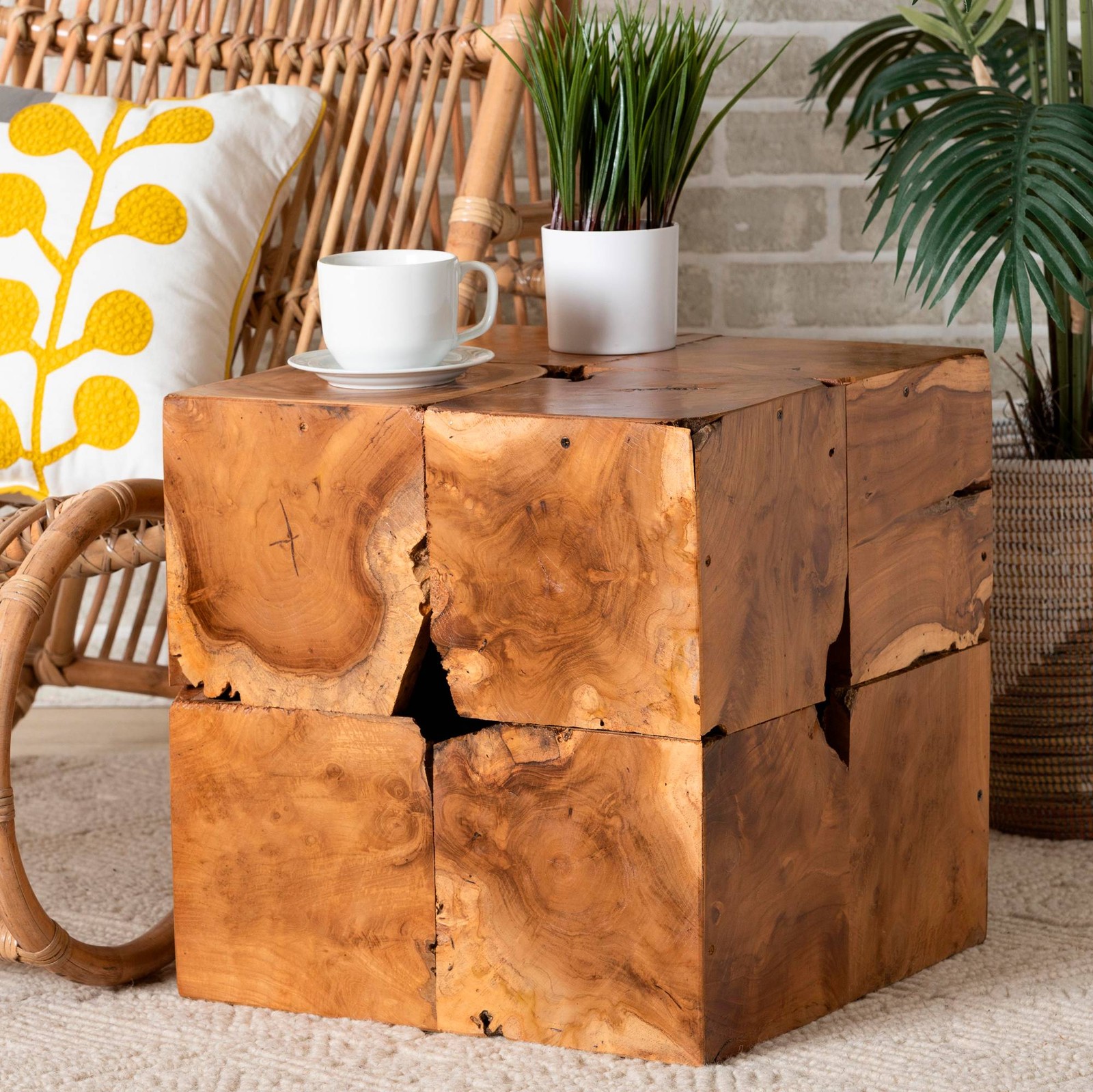Eldora 17″ Wide Natural Brown Teak Root Square End Table