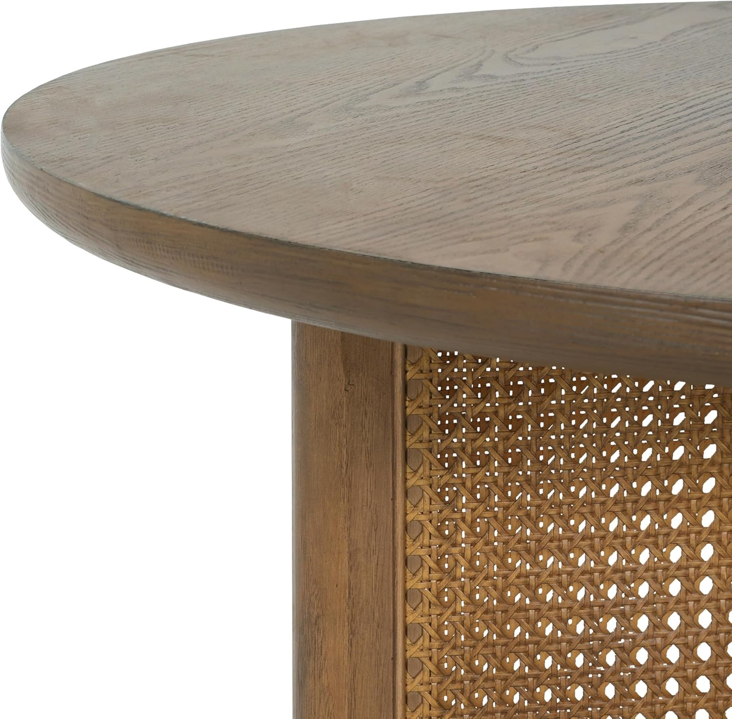 Stylish 32-Inch Round Rattan Coffee Table with Solid Wood Frame for Any Room