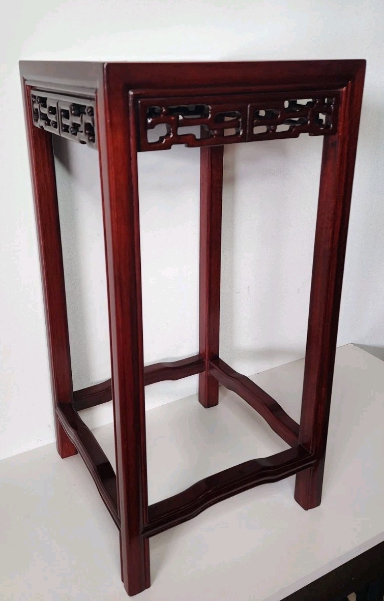 Pair Of Oriental Asian Side Tables Plant Stands Dark Cherry/Mahogany