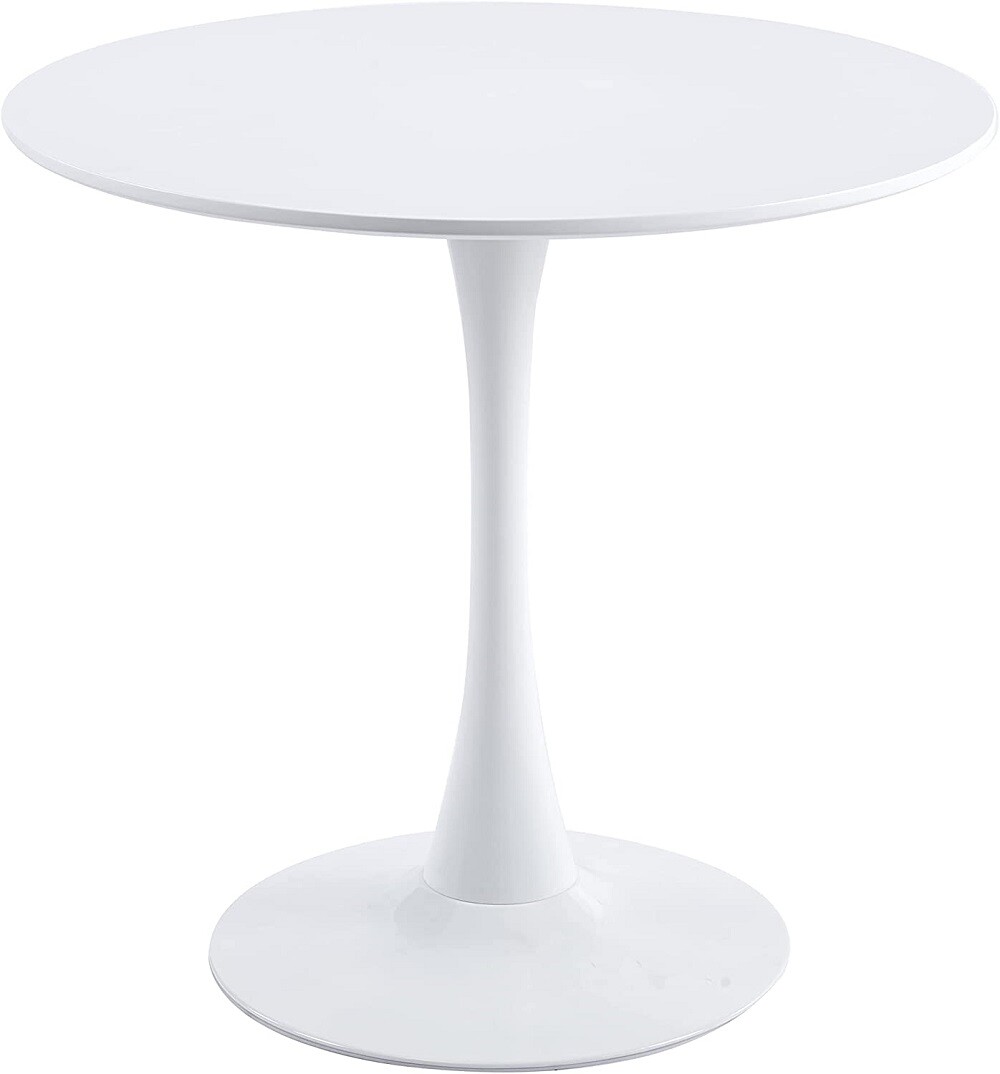 36” Round Tulip Dining Table Lacquered Wood Top with Glossy Pedestal White Black