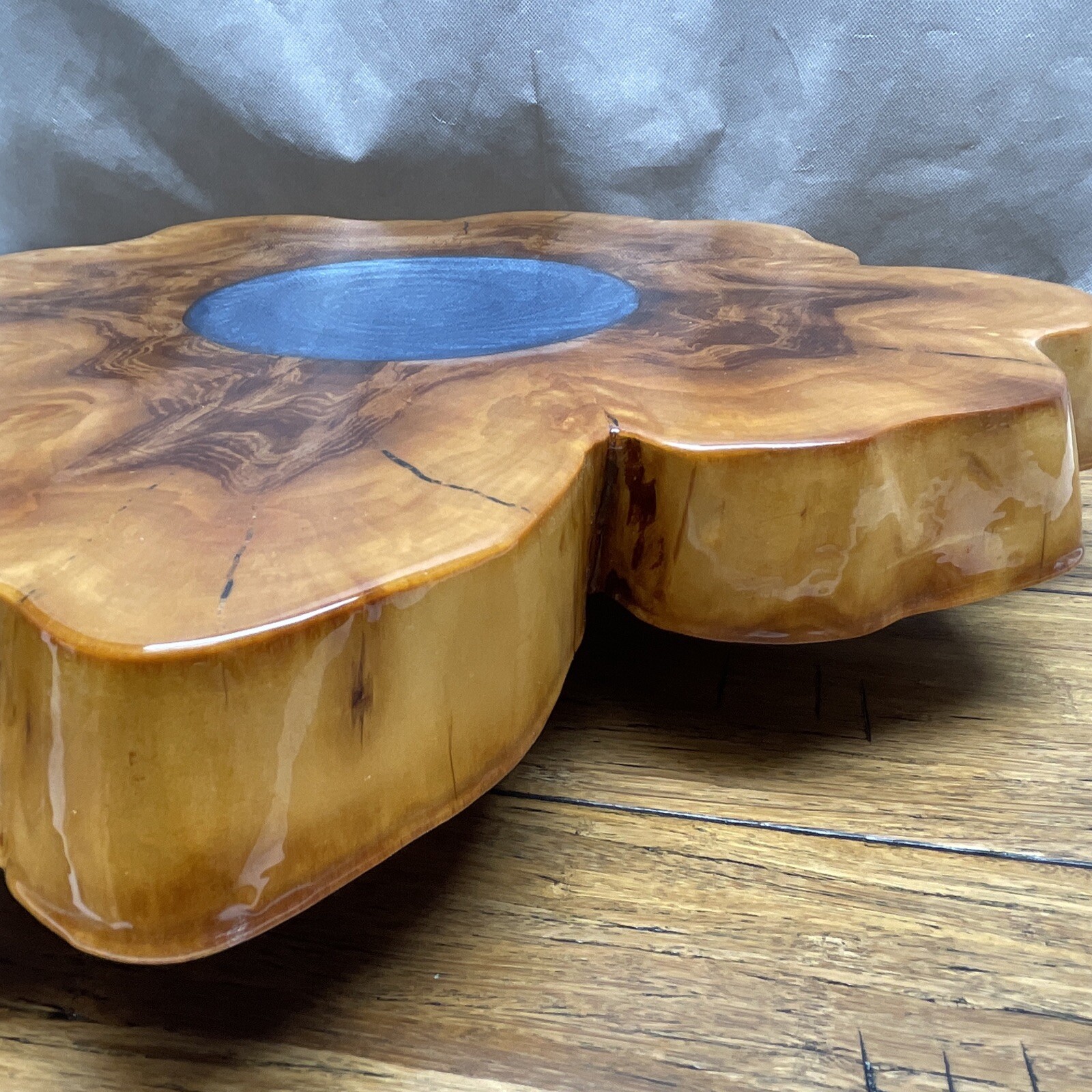 Handmade Florida Cedar Tree Slice Blue Pool Epoxy Lazy Susan Apathetic Annie