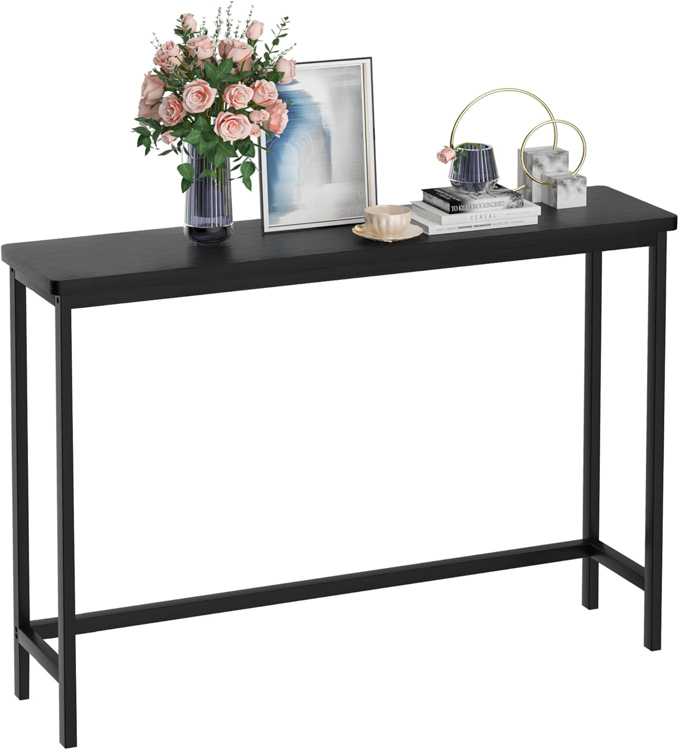 39″ Bamboo Console Table – Stylish Entryway & Living Room Accent in Black