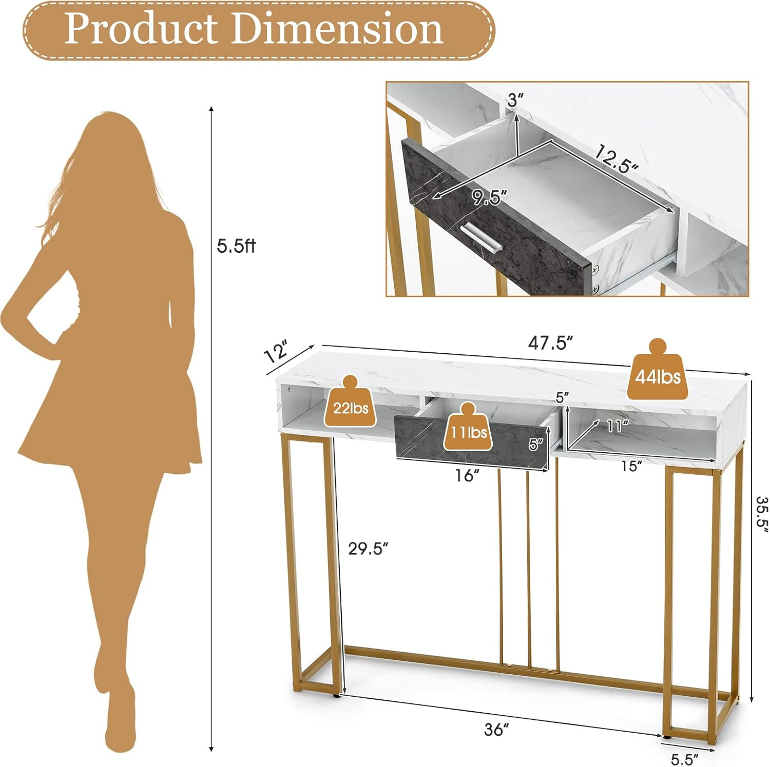 Stylish Console Table with Drawer & Adjustable Feet for Any Room