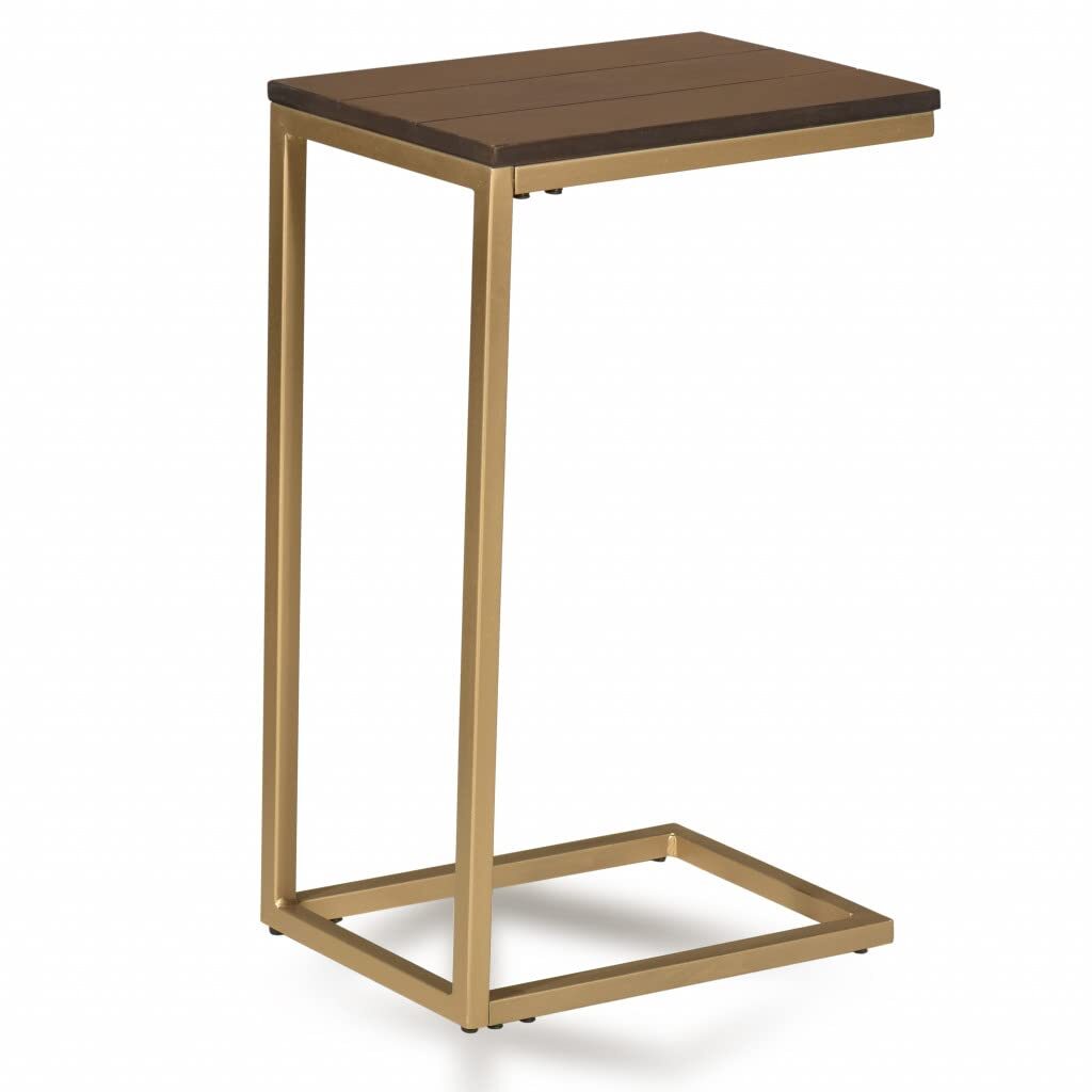 25 Gold And Elm Solid Wood Rectangular End Table