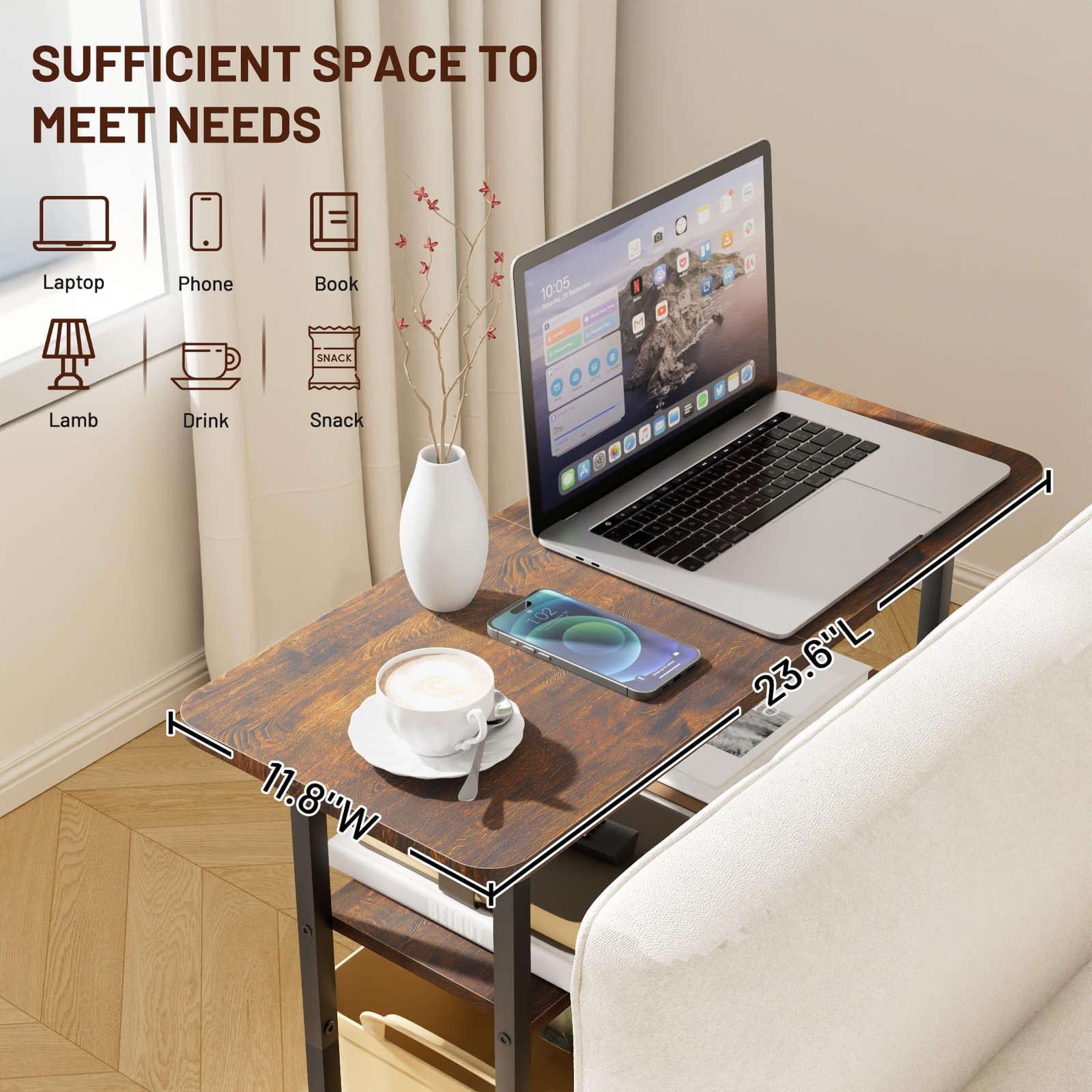 Side Table for Living Room, 3Tier End Table for Small Space with Wide Storage…