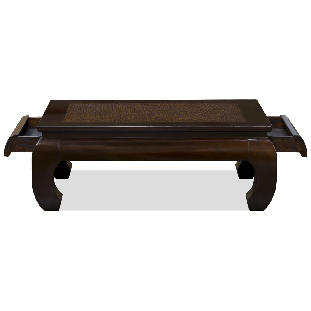 US SELLER – Vintage Dark Espresso Elmwood Rattan Chinese Ming Coffee Table
