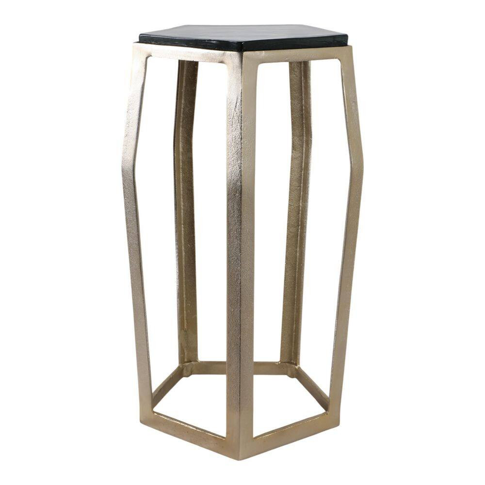 15 In. Champagne Specialty Pentagon Glass Top Large End Table