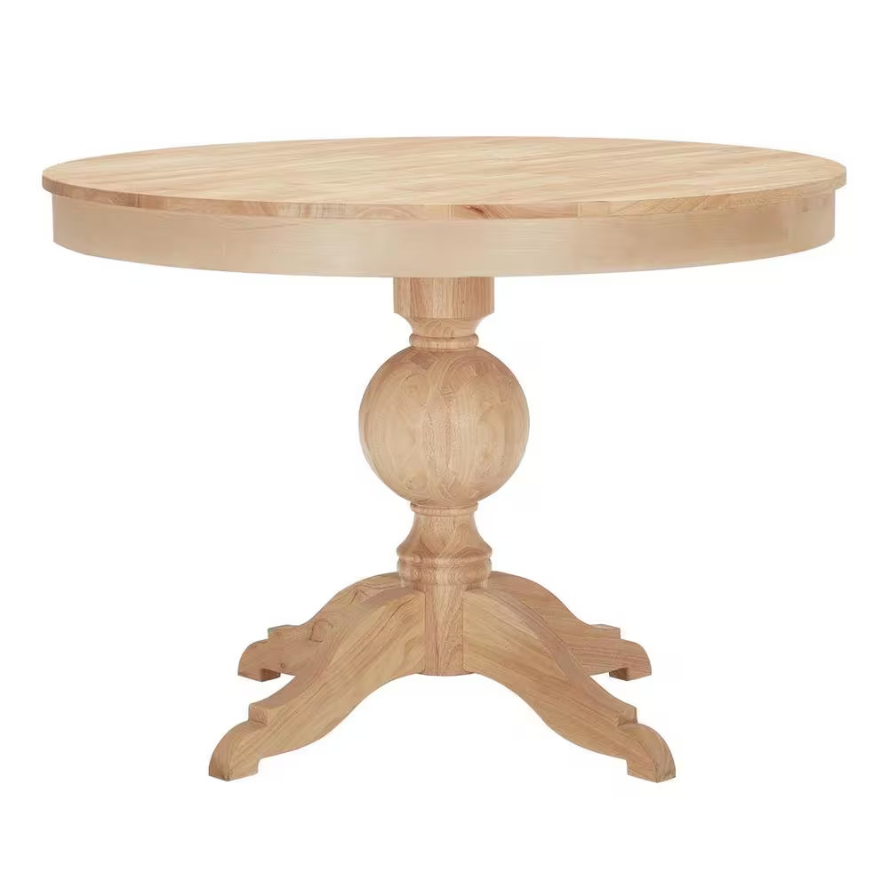 Round Pedestal Unfinished Natural Pine Wood Table for 4 (42 In. L X 29.75 In. H)