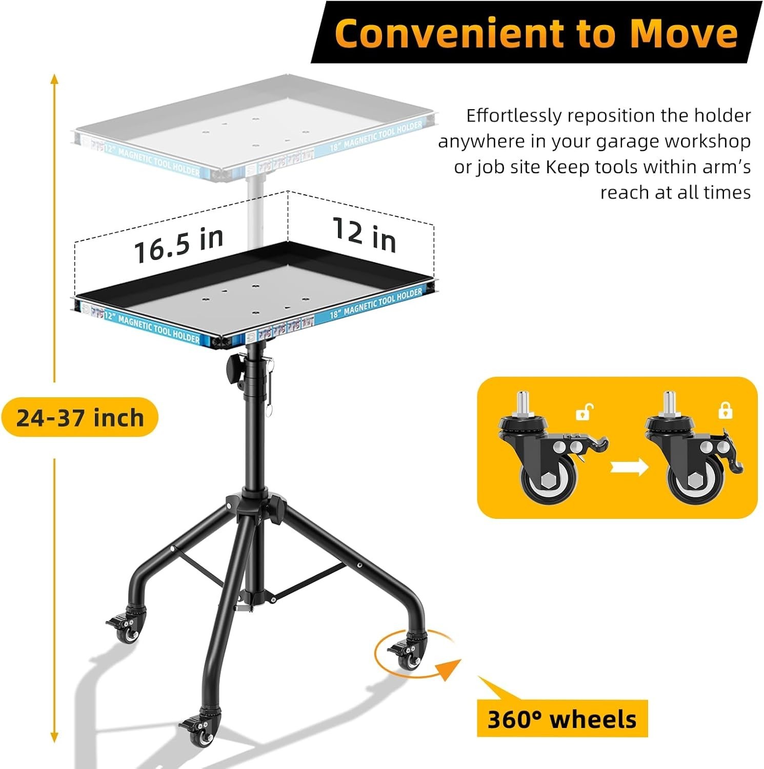 Mobile 360° Rolling Work Table with Magnetic Tray – Versatile Garage Organizer
