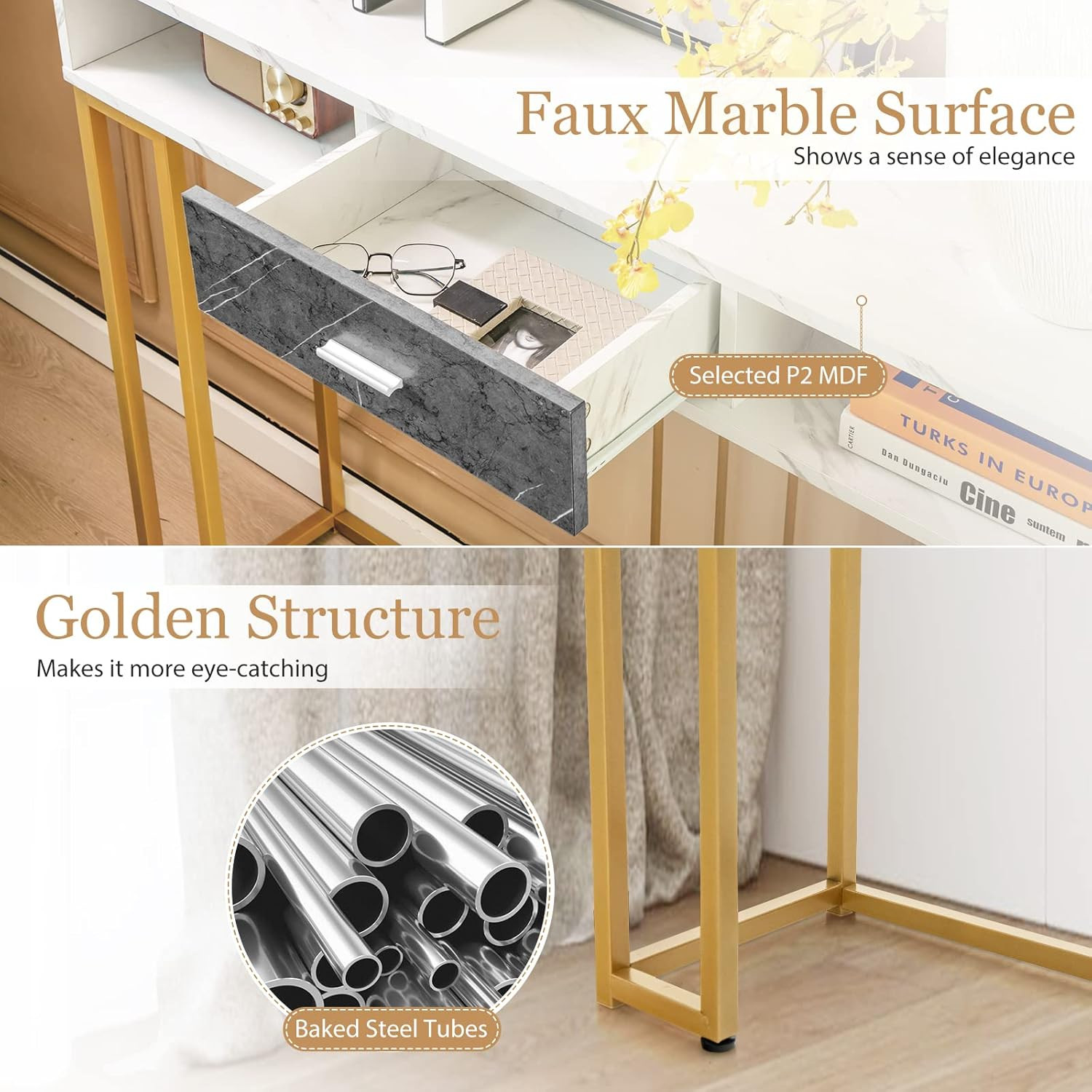 Stylish Console Table with Drawer & Adjustable Feet for Any Room
