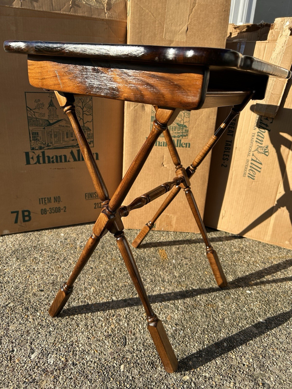 SUPER RARE!! Ethan Allen Old Tavern Treat Tables (4) With Stand & Original Boxes