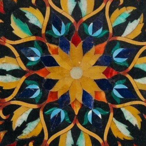 18″ Black Marble Table Top Inlay Pietra dura​ Handmade art Work Home Decor