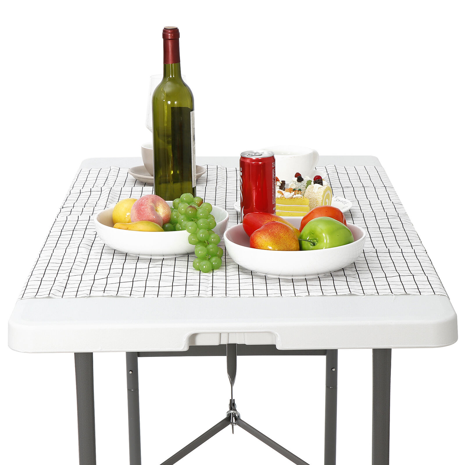 4FT Folable Table Portable w/Handle Safety Lock Outdoor & Indoor White Camping