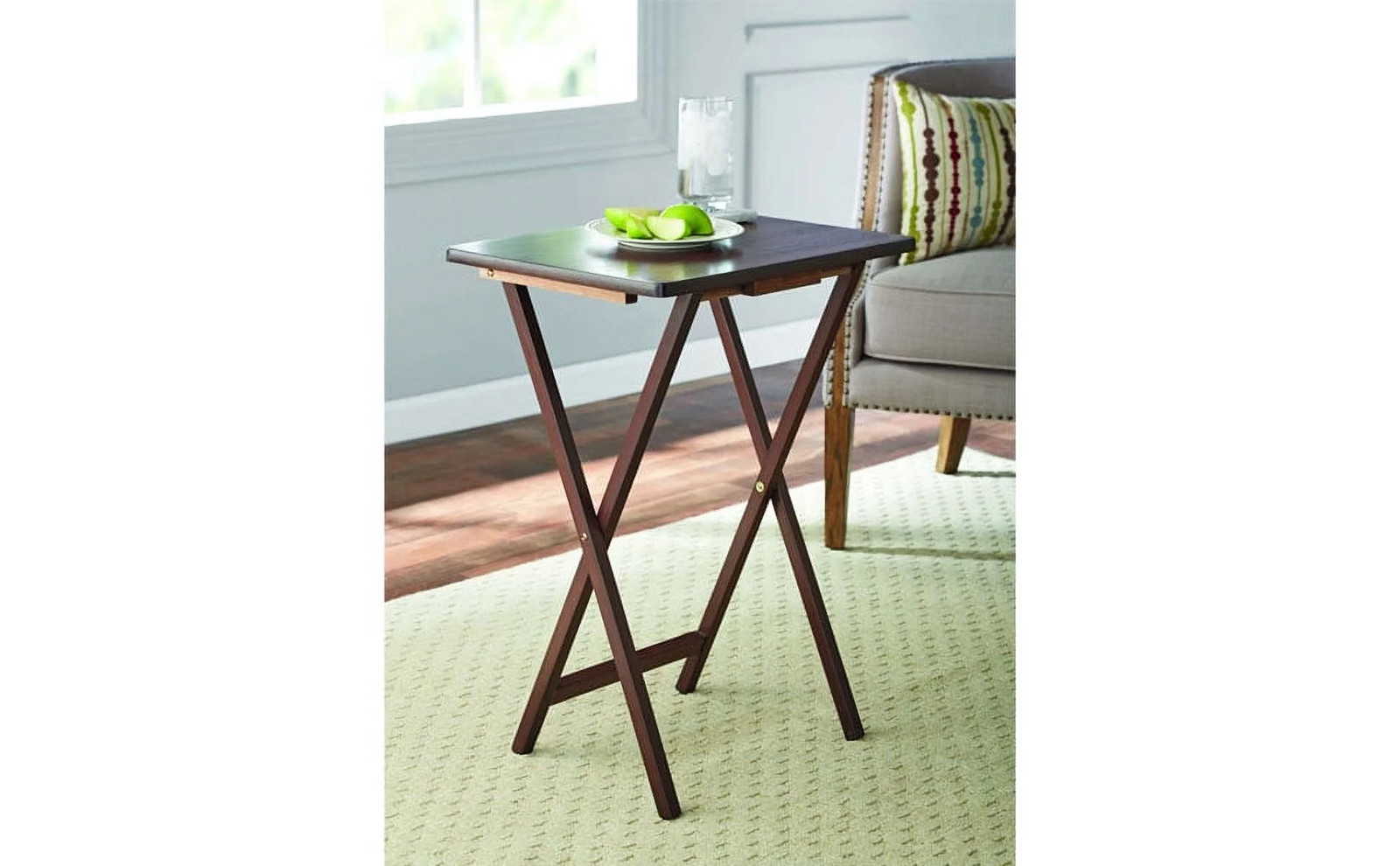 Rubberwood Folding TV Tray Table, Walnut (Set of 2)