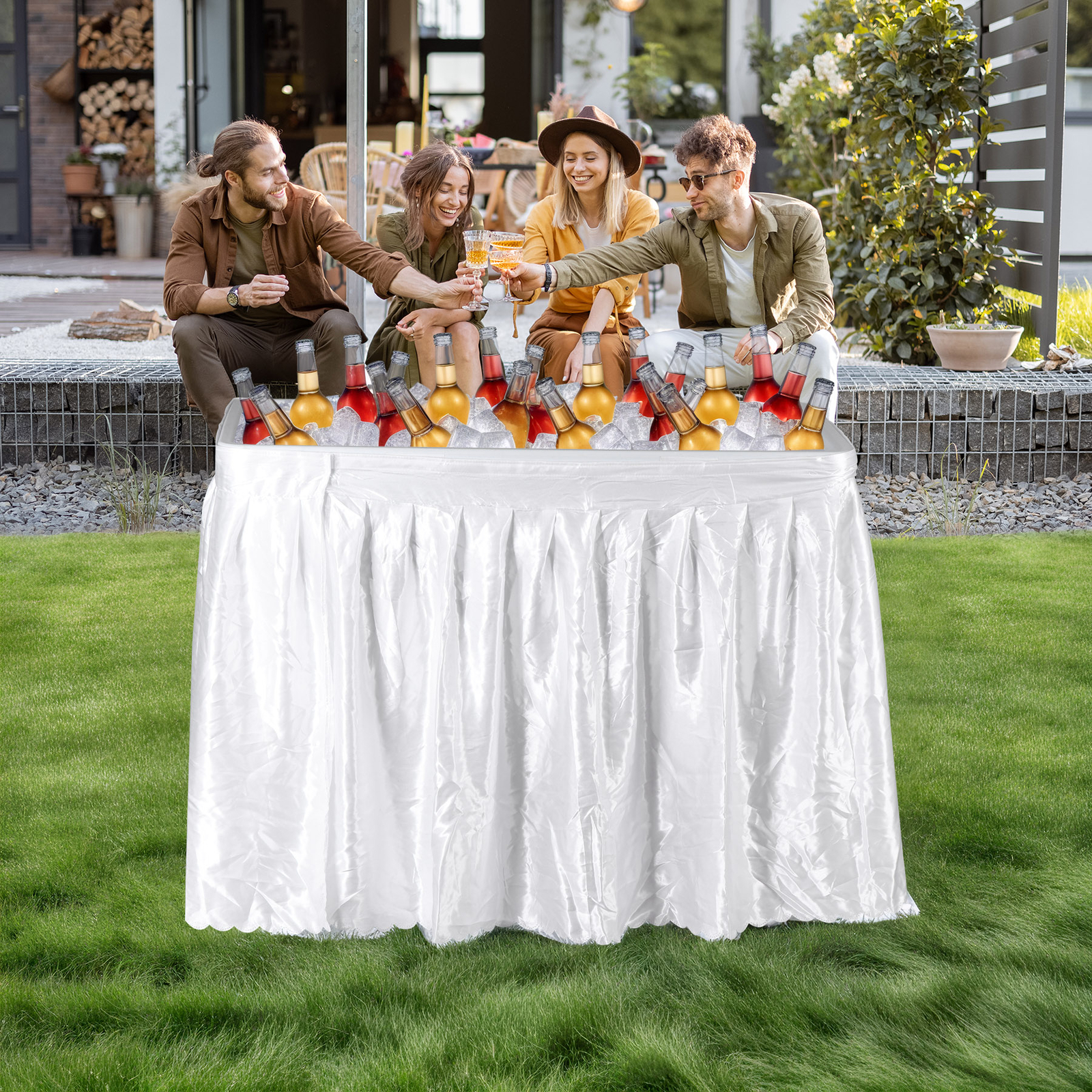 Ice Cooler Table Foldable Outdoor Party Camping Table with Detachable Skirt