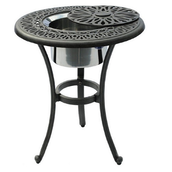 Round End Table 21 Inch Cast Aluminum With Ice Bucket All Weather