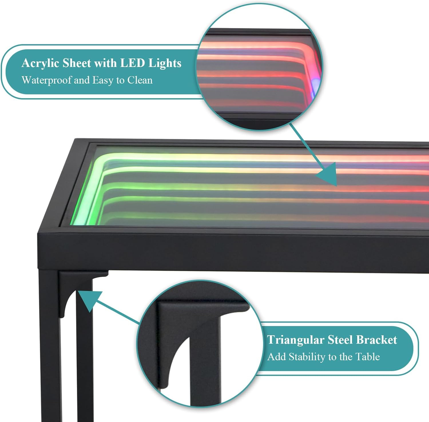 Infinity Mirror Light Table – 3D RGB Illusion Coffee Table for Living Room