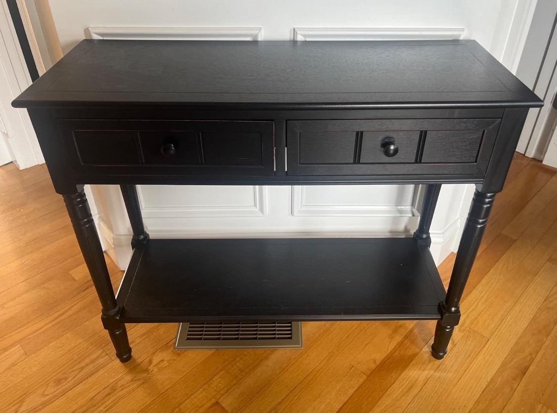 Black Wood Console Table Sofa Storage Hallway Sofa Accent with Drawers & Shelf