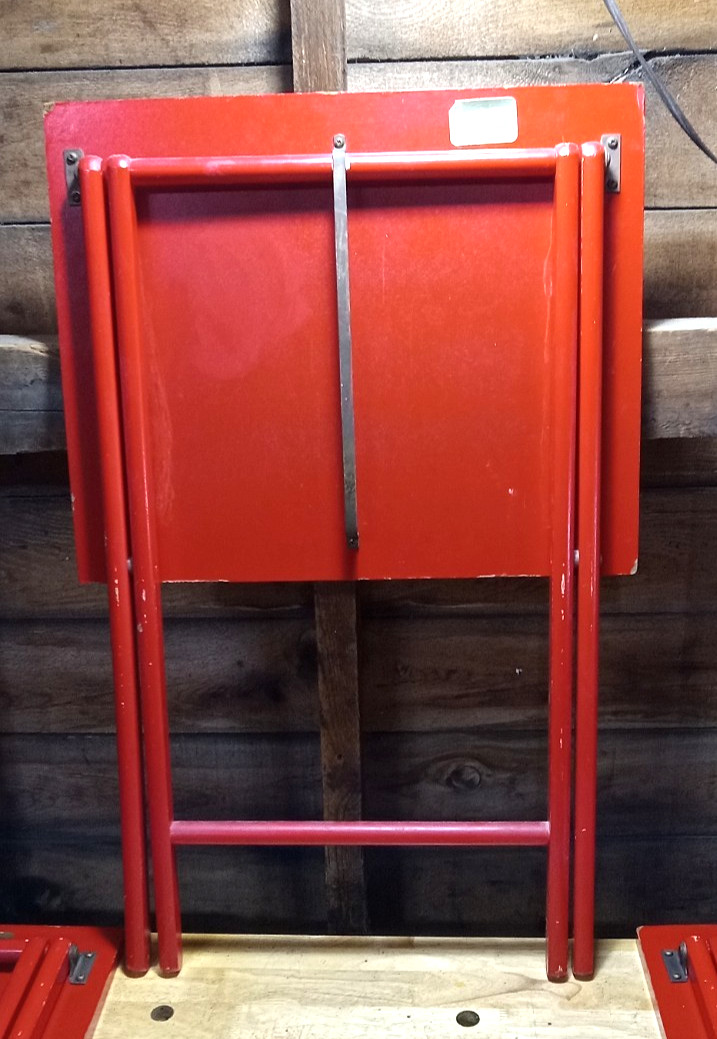 Vintage SCHEIBE Farmhouse Red Gingham Wooden Folding Tables Set of 3