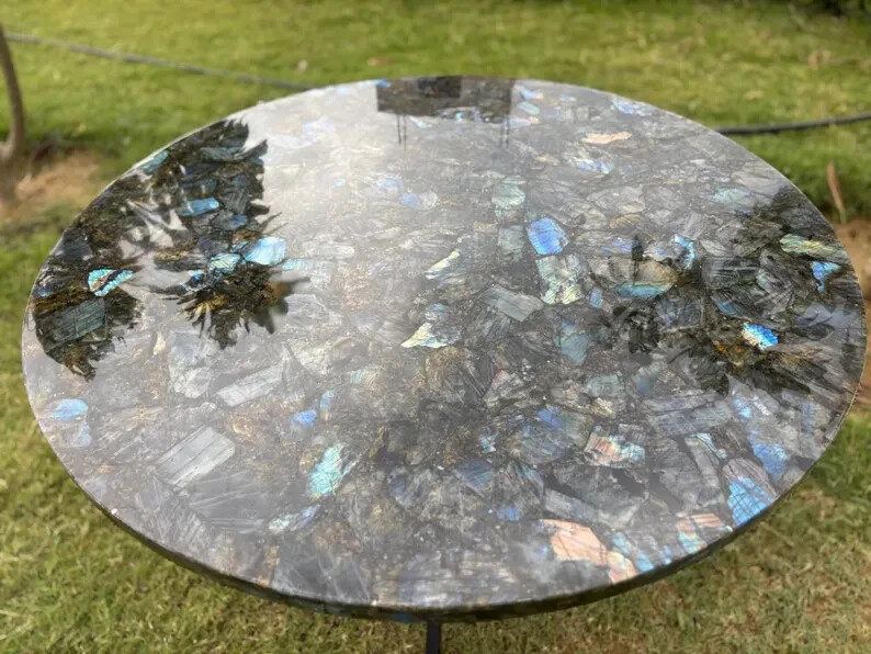 Labradorite Crystal Table Coffee & Side Table Top Home Decor, Gemstone Table