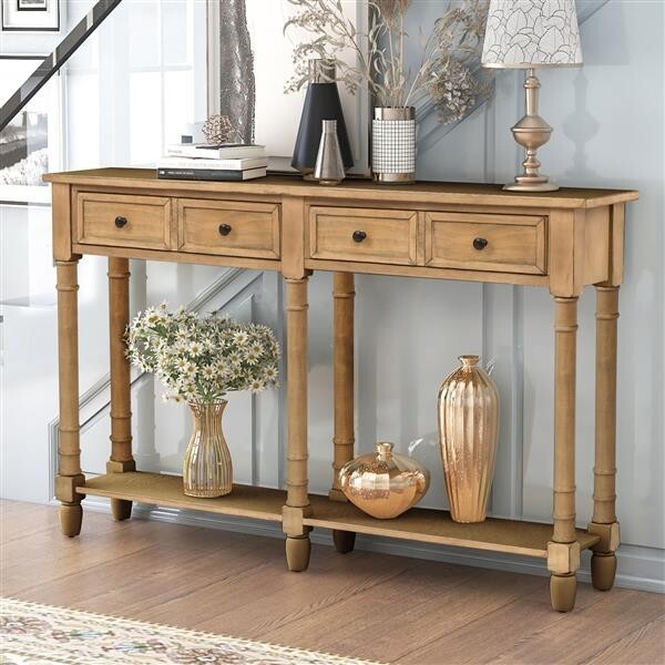 Console Table with Storage Drawers & Shelf for Entryway or Living Room, Old Pine