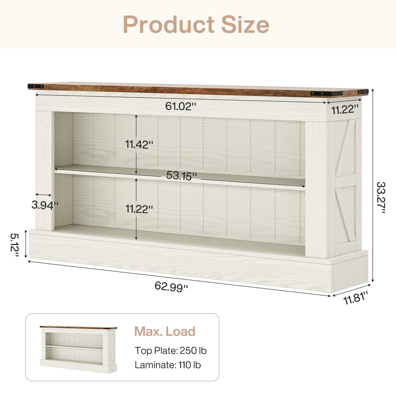 63-Inch Long Console Table for Entryway, Farmhouse Narrow Sofa Table for Foyer